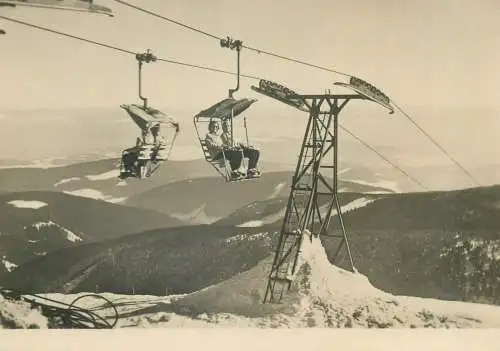 Postcard Poland Krknose Sznezka tourist cable car mountain view picturesque scenery