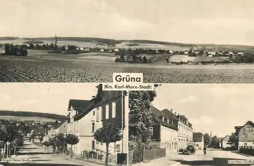 Postcard Gruna and Karl-Marx-Stadt multi view