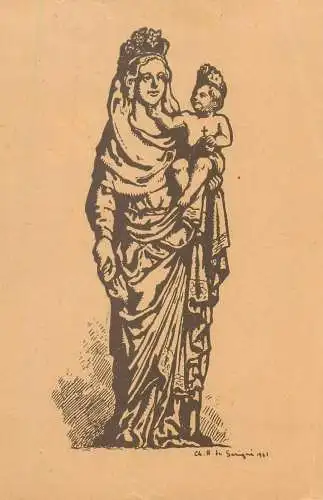 Religious Fine Arts Postcard Virgin Mary with the Holy Child signed drawing