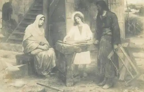 Religious Fine Arts Postcard Jesus helping Joseph in his workshop