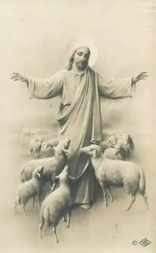 Religious Fine Arts Postcard the Good Shepherd with his flock