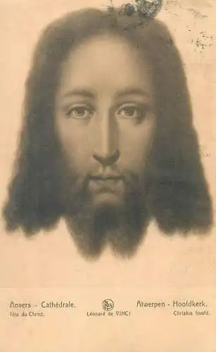 Religious Fine Arts Postcard Jesus' head Leonardo da Vinci painting