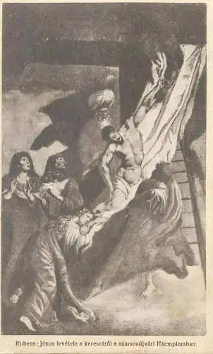 Religious Fine Arts Postcard Jesus' removal from the cross painting in Szamossujvar