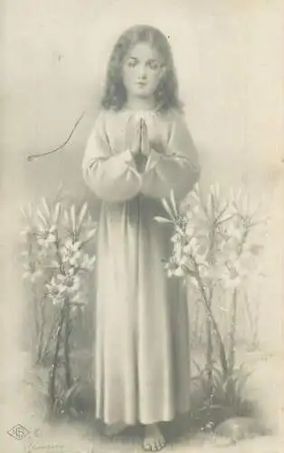 Religious Fine Arts Postcard Jesus as a child praying