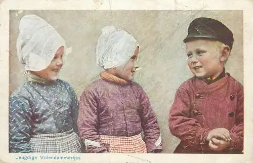Jeudige Volendammertjes Postcard Dutch ethnic children types folk typical costumes