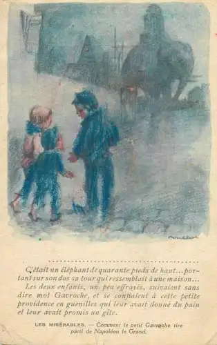 Les Miserables illustration Postcard Comment le petit Gavroche tire parti de Napoleon le Grand