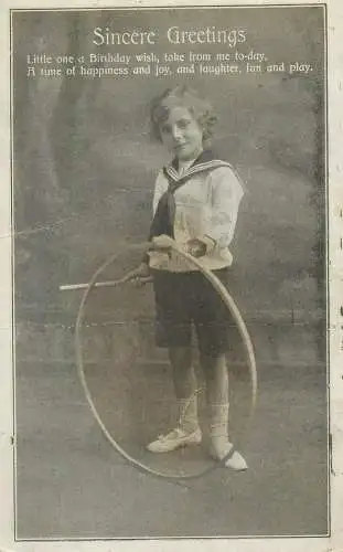 Sincere greetings Postcard sailor costume young boy playing
