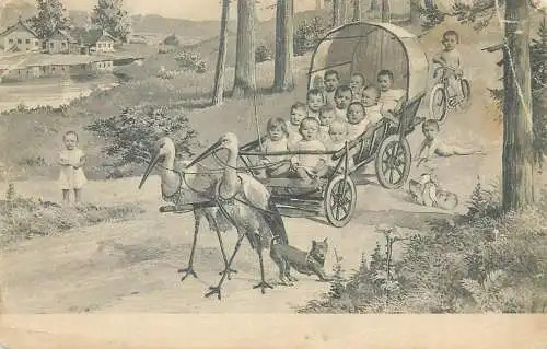 Postcard cart drawn hobbledhoy baby children types