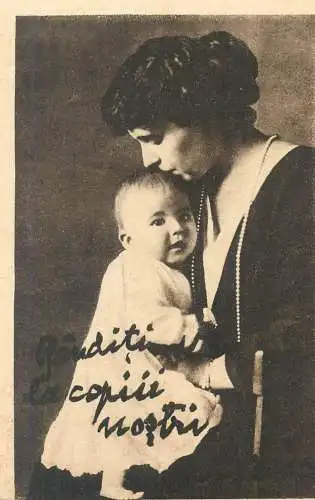 Postcard loving mother with kissing little baby on forehead