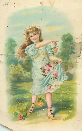 illustration Postcard beautiful young lady elegant flower decorated dress
