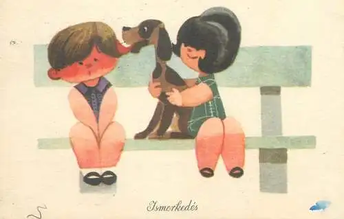 comic funny illustration Postcard dating children types