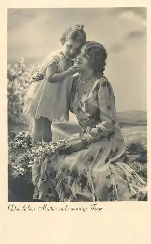 greetings Postcard young girl with her dear mother