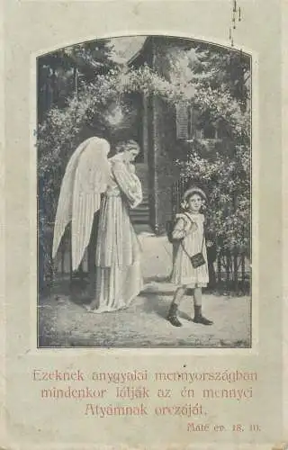 surrealism religious Postcard young girl with guardian angel