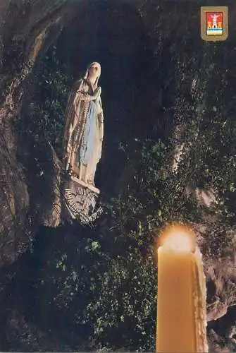 Postcard France Lourdes crypt cave statue