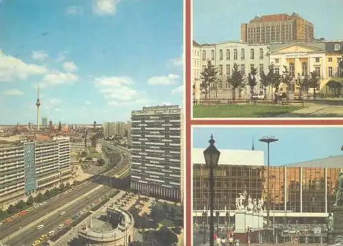 Postcard Germany Berlin multi view thatre palace Leipzig street TV tower