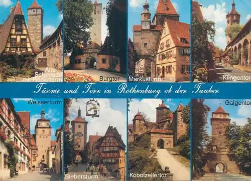 Postcard Germany Rothenburg ob der Tauber multi view of towers and clocktowers