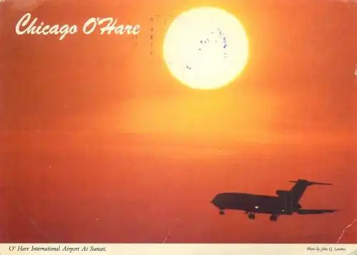 Postcard USA Chicago O'Hare airport airplane scene 1982