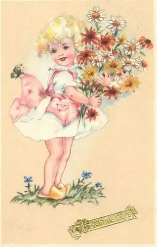 Bonne Fete Birthday Greetings Postcard Birthday girl flower bouquet