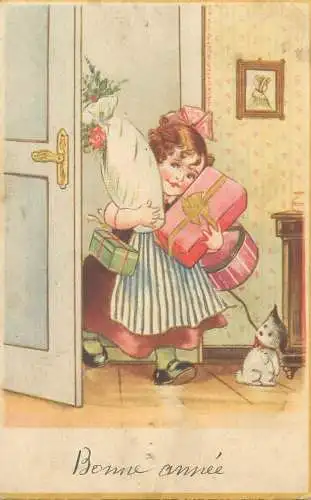 Bonne Annee greetings illustration Post card