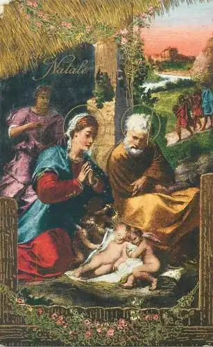 Buon Natale greetings Postcard Nativity scene Holy Family