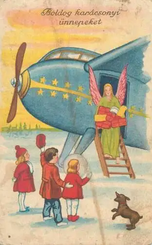 Merry Christmas greetings Postcard surrealism fantasy illustration
