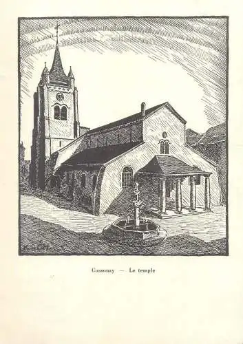 Postcard Switzerland Cossonnay chruch drawing