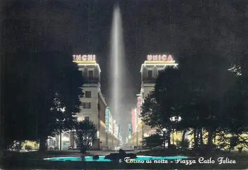 Postcard Italy Torino di notte Carlo Felice square