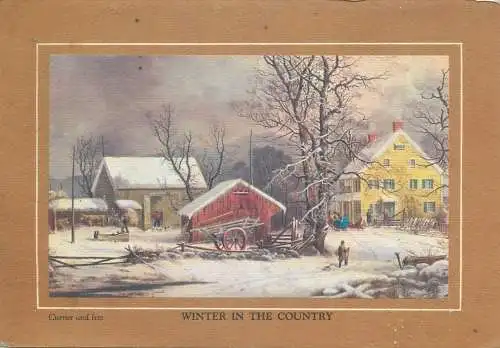 Greetings card currier and Ives postcard winter in the country