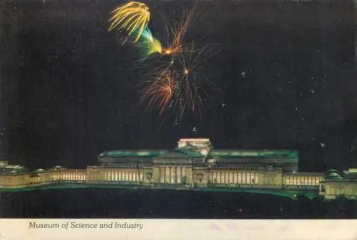 Postcard USA Chicago museum of science and industry Big Flash 1982 fire works