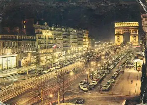 Postcard France Paris Arc de Triomphe Champs Elysees night scene