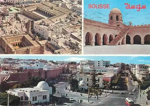 Postcard Tunisia Sousse multi view 1985 aerial
