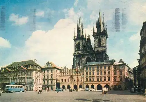 Postcard Czech Republic Prague old town square and Tyn church 1963
