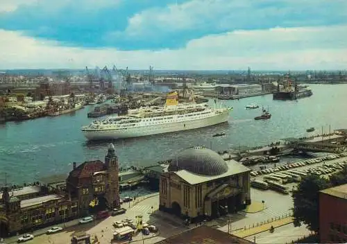 Postcard Germany Hamburg harbour and dockyards cruise ship 1970
