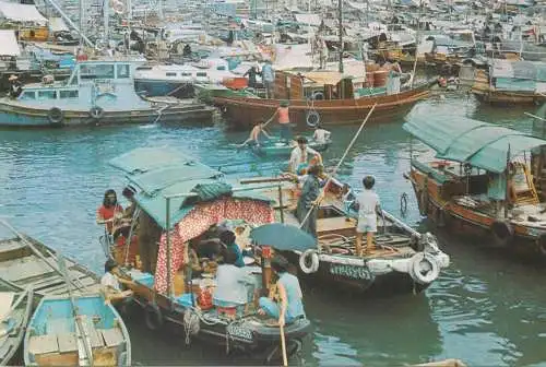 Postcard Hong Kong floating people in Castle peak Bay