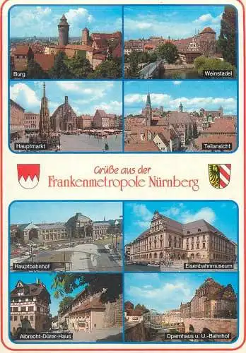 Postcard Germany Nurnberg Frankenmetropole multi view coat of arms