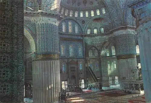 Postcard Turkey Istanbul Blue Mosque interior