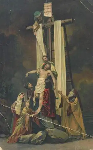 Religious fine art vintage postcard Oberammergauer Passionspiele Kreuzabnahme