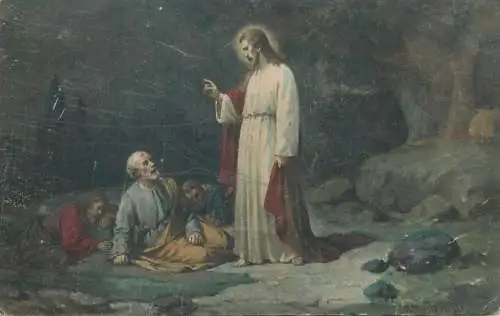 Religious fine art vintage signed postcard Jesus Christ appearing to his apostles