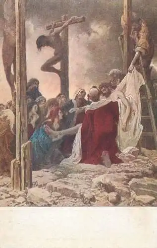 Religious fine art vintage postcard Jesus Burial of Christ Festy Triptych painting