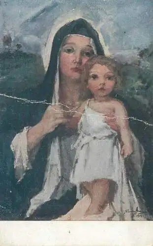 Religious fine art vintage postcard Madonna Naray painting