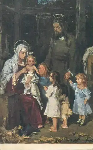 Religious fine art vintage signed postcard Jesus is king Naray painting
