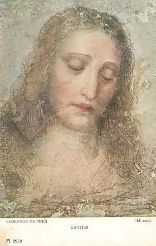 Religious fine art vintage postcard Christus Leonardo da Vinci painting
