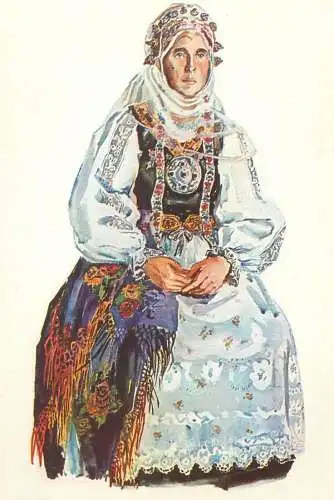 Romania national folk costumes peasant woman from Bunesti Transylvania Brasov
