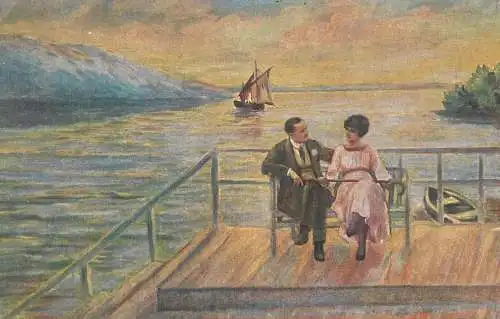 Postcard couples love romance Des Meeres und der Liebe Wellen 1919