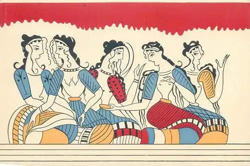 Postcard Greece Heraclion museum festival in the palace fresco Knossos palace