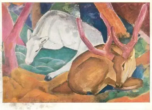 Fine Arts Postcard Deer in the forest Franz Marc painting