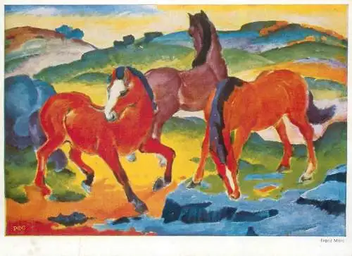 Fine Arts Postcard red horses Franz Marc painting