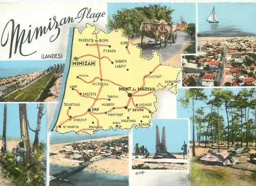Postcard France Landes Mimizan Plage map multi view
