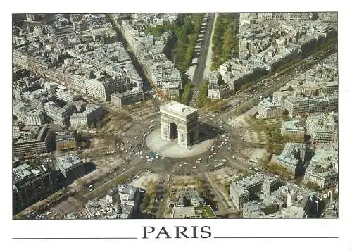 Postcard France Paris arc de triomphe aerial view
