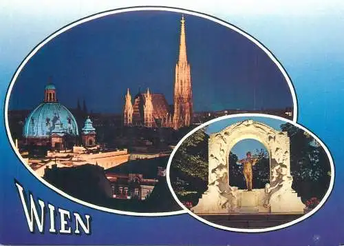 Postcard Austria Wien multi view night scene